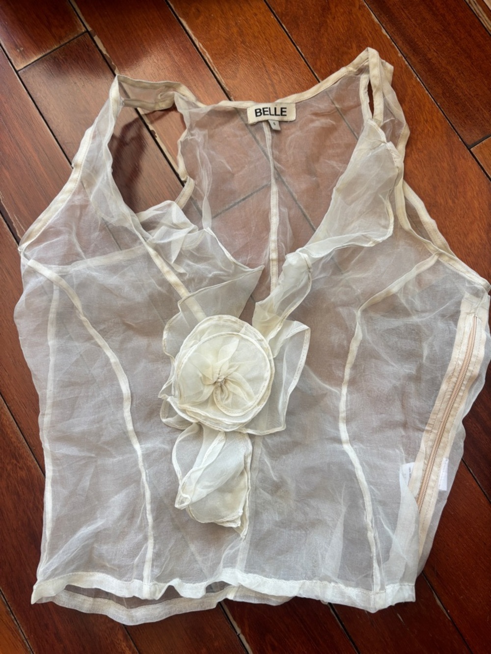 Belle the Label Sheer Organza Floral Accent Tank - Ivory - Picture 2 of 2